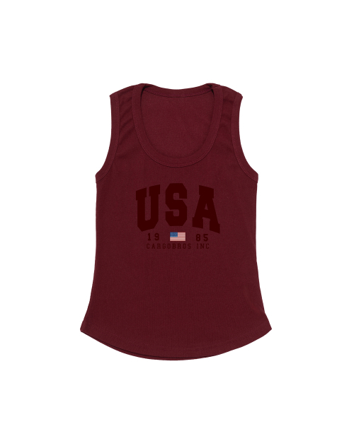 CARGOBROS FOR WOMAN(カーゴブロスフォーウィメン)の「アメリカンロゴスリムフィットスリーブレス(ワイン)(Tシャツ/カットソー・レディース・その他・FREE)」の1枚目の写真