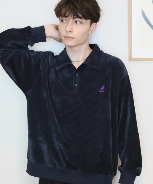 KANGOL(カンゴール)の「【KANGOL/カンゴール】別注 ロゴ刺繍 モールワッフルニットソー 襟付き ポロシャツ(ニット/セーター・メンズ・チャコールグレー/ネイビー/ブラック/ブラウン/ホワイト・M/L/XL)」の5枚目の写真