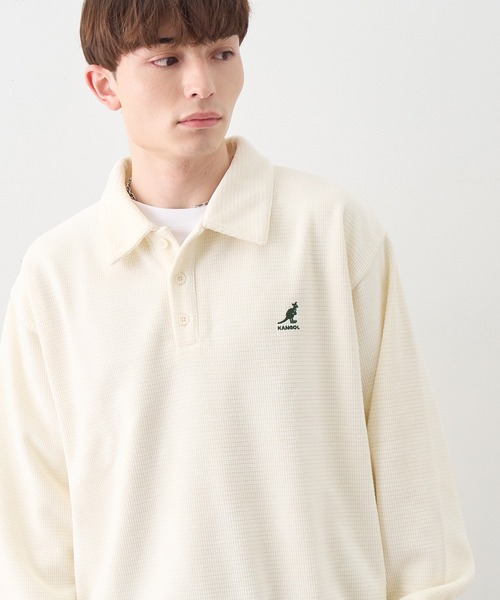 KANGOL(カンゴール)の「【KANGOL/カンゴール】別注 ロゴ刺繍 モールワッフルニットソー 襟付き ポロシャツ(ニット/セーター・メンズ・チャコールグレー/ネイビー/ブラック/ブラウン/ホワイト・M/L/XL)」の1枚目の写真
