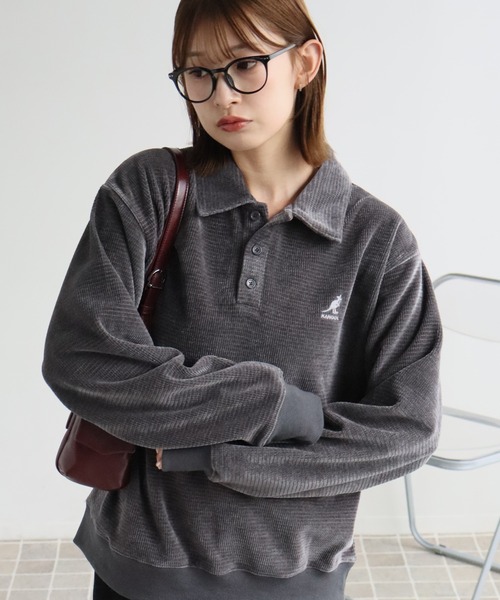 KANGOL(カンゴール)の「【KANGOL/カンゴール】別注 ロゴ刺繍 モールワッフルニットソー 襟付き ポロシャツ(ニット/セーター・メンズ・チャコールグレー/ネイビー/ブラック/ブラウン/ホワイト・M/L/XL)」の3枚目の写真