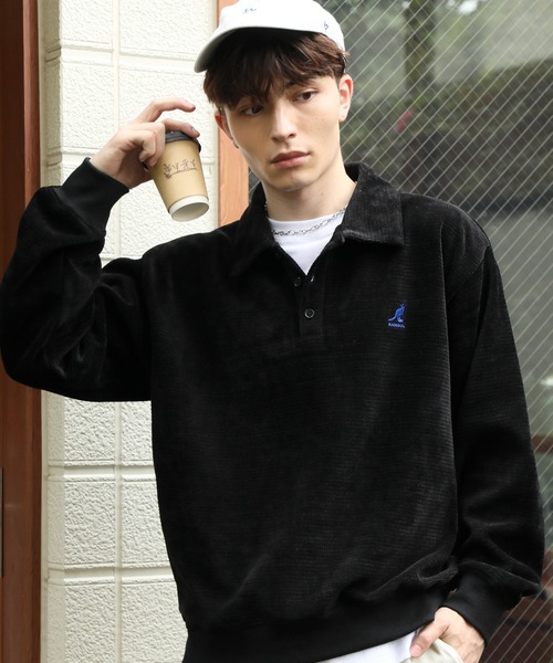 KANGOL(カンゴール)の「【KANGOL/カンゴール】別注 ロゴ刺繍 モールワッフルニットソー 襟付き ポロシャツ(ニット/セーター・メンズ・チャコールグレー/ネイビー/ブラック/ブラウン/ホワイト・M/L/XL)」の2枚目の写真