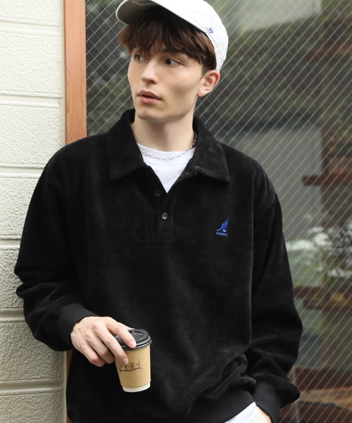 KANGOL(カンゴール)の「【KANGOL/カンゴール】別注 ロゴ刺繍 モールワッフルニットソー 襟付き ポロシャツ(ニット/セーター・メンズ・チャコールグレー/ネイビー/ブラック/ブラウン/ホワイト・M/L/XL)」の7枚目の写真