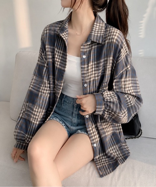 Bling Leads（ブリングリーズ）の「【Bls】 【ZL】【Bling Leads】オーバーサイズ ネルシャツ（シャツ/ブラウス・レディース・イエロー/ピンク/ブラウン/グリーン・FREE）」の5枚目の写真