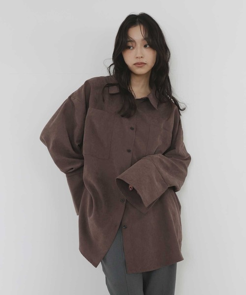hellam(へラム)の「ピーチ起毛ビッグカフスシャツ(シャツ/ブラウス・レディース・ボルドー/アイボリー/ブラウン/チャコール・FREE)」の3枚目の写真