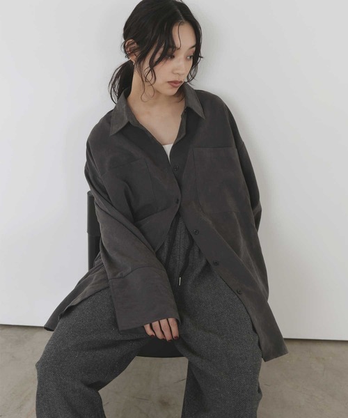 hellam(へラム)の「ピーチ起毛ビッグカフスシャツ(シャツ/ブラウス・レディース・ボルドー/アイボリー/ブラウン/チャコール・FREE)」の2枚目の写真