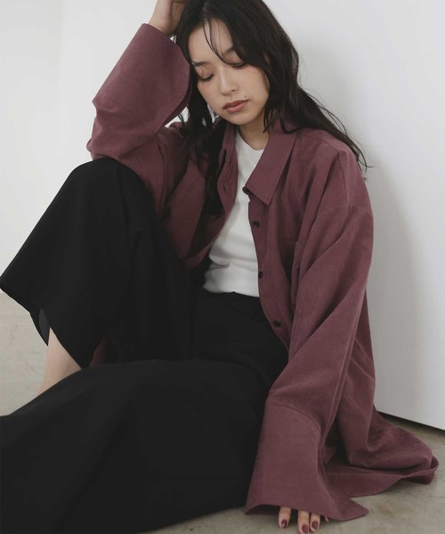 hellam(へラム)の「ピーチ起毛ビッグカフスシャツ(シャツ/ブラウス・レディース・ボルドー/アイボリー/ブラウン/チャコール・FREE)」の13枚目の写真