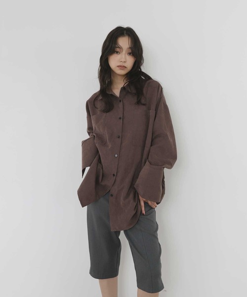hellam(へラム)の「ピーチ起毛ビッグカフスシャツ(シャツ/ブラウス・レディース・ボルドー/アイボリー/ブラウン/チャコール・FREE)」の18枚目の写真