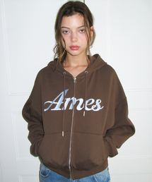AMESWORLDWIDE | STANDARD LOGO HOODIE ZIP-UP BROWN(パーカー)