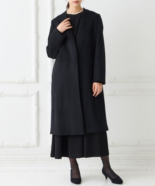 AIMER(エメ)の「ノーカラーフォーマルコート(ノーカラーコート・レディース・ブラック・SMALL/MEDIUM/LARGE/X-LARGE)」の1枚目の写真