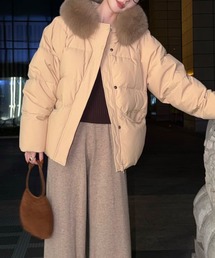 ファーフード付きミドル丈中綿ジャケット