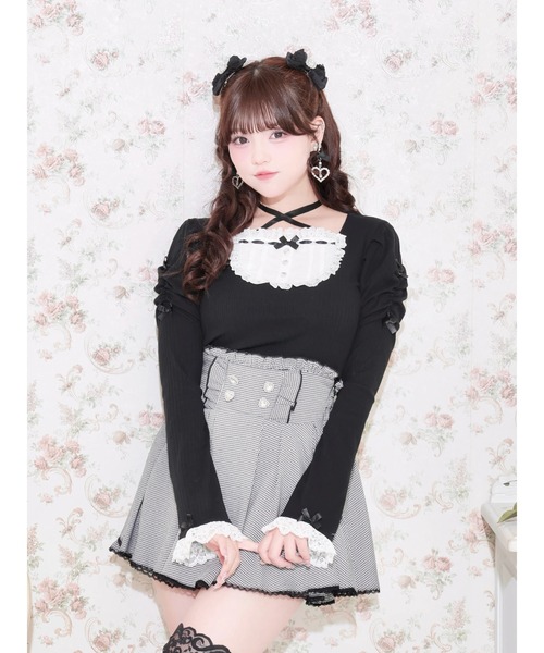 NOEMIE（ノエミー）の「バックレースアップフレアスリーブカットソー（Tシャツ/カットソー・レディース・サックスブルー/オフホワイト/ピンク系その他/ピンク/ブラック・M）」の3枚目の写真