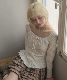 ドットフリルリボントップス / dot frill ribbon top