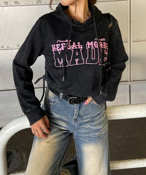 non-hedge（ノンヘッジ）の「ブリーチロゴ刺繍フードプルオーバー（スウェット・レディース・チャコールグレー/ブラック・FREE）」の14枚目の写真