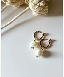 【cocolani】［金属アレルギー対応］2way 天然石 フープピアス(MA)