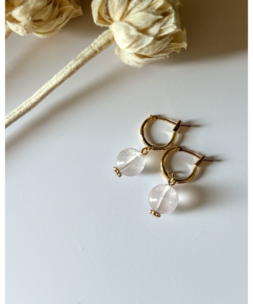 tone（トーン）の「【cocolani】［金属アレルギー対応］2way 天然石 フープピアス(MA)（ピアス（両耳用）・レディース・ダークグレー/ホワイト/クリア/ベージュ/ブルー/キャメル/ピンク/グリーン・FREE）」の7枚目の写真