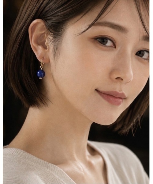 tone（トーン）の「【cocolani】［金属アレルギー対応］2way 天然石 フープピアス(MA)（ピアス（両耳用）・レディース・ダークグレー/ホワイト/クリア/ベージュ/ブルー/キャメル/ピンク/グリーン・FREE）」の21枚目の写真