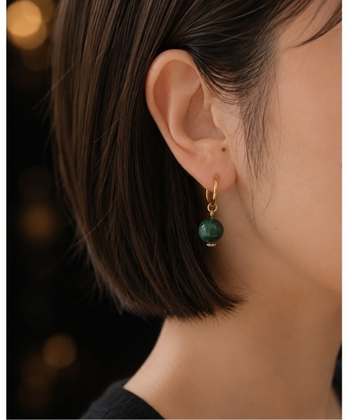 tone（トーン）の「【cocolani】［金属アレルギー対応］2way 天然石 フープピアス(MA)（ピアス（両耳用）・レディース・ダークグレー/ホワイト/クリア/ベージュ/ブルー/キャメル/ピンク/グリーン・FREE）」の10枚目の写真