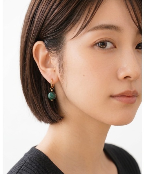 tone（トーン）の「【cocolani】［金属アレルギー対応］2way 天然石 フープピアス(MA)（ピアス（両耳用）・レディース・ダークグレー/ホワイト/クリア/ベージュ/ブルー/キャメル/ピンク/グリーン・FREE）」の11枚目の写真