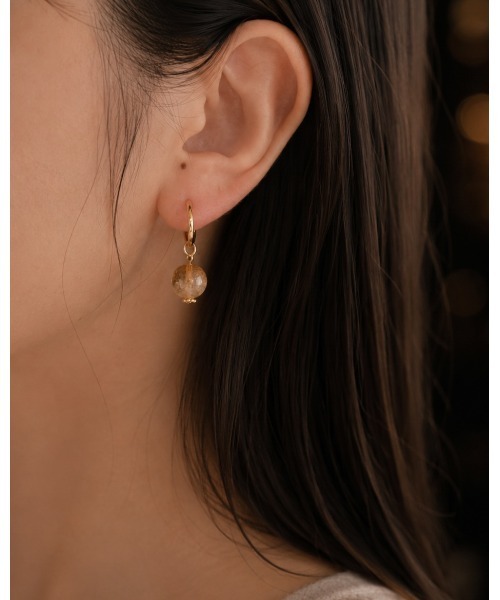 tone（トーン）の「【cocolani】［金属アレルギー対応］2way 天然石 フープピアス(MA)（ピアス（両耳用）・レディース・ダークグレー/ホワイト/クリア/ベージュ/ブルー/キャメル/ピンク/グリーン・FREE）」の14枚目の写真