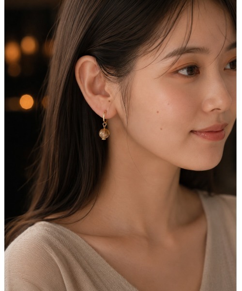 tone（トーン）の「【cocolani】［金属アレルギー対応］2way 天然石 フープピアス(MA)（ピアス（両耳用）・レディース・ダークグレー/ホワイト/クリア/ベージュ/ブルー/キャメル/ピンク/グリーン・FREE）」の15枚目の写真