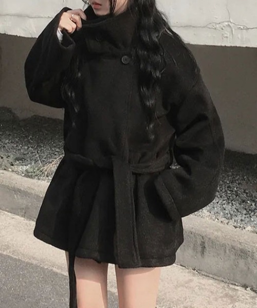 FLINEA(フリネア)の「襟付きミドル丈メルトンコート(ピーコート・レディース・グレー/ブラック・FREE)」の17枚目の写真