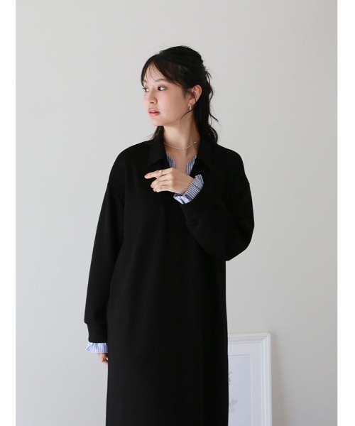 fifth(フィフス)の「シャツレイヤード風バイカラーポロワンピース(ワンピース・レディース・グレー/ブラック・M/XS)」の1枚目の写真