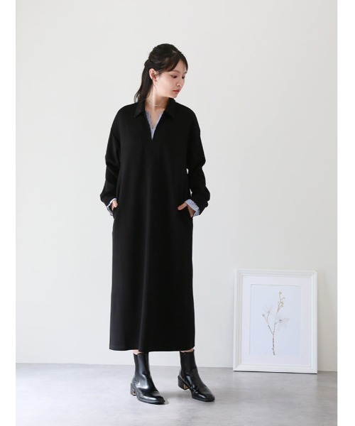 fifth(フィフス)の「シャツレイヤード風バイカラーポロワンピース(ワンピース・レディース・グレー/ブラック・M/XS)」の7枚目の写真