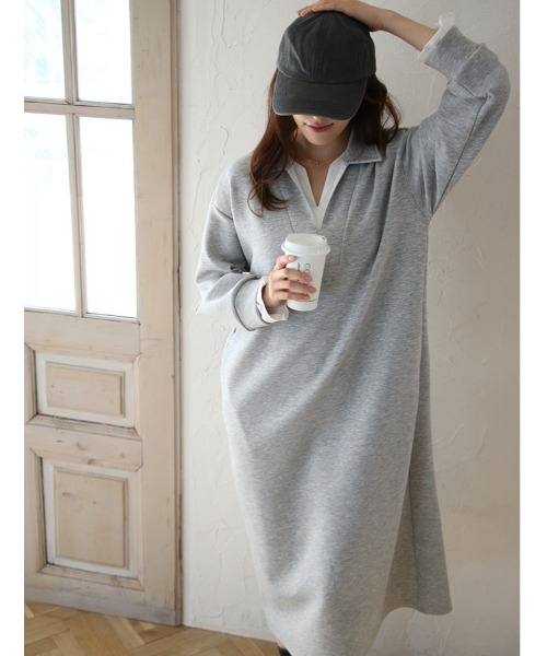 fifth(フィフス)の「シャツレイヤード風バイカラーポロワンピース(ワンピース・レディース・グレー/ブラック・M/XS)」の18枚目の写真
