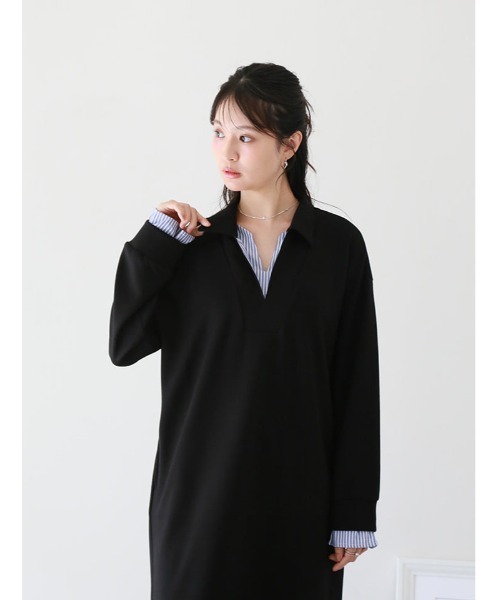 fifth(フィフス)の「シャツレイヤード風バイカラーポロワンピース(ワンピース・レディース・グレー/ブラック・M/XS)」の10枚目の写真