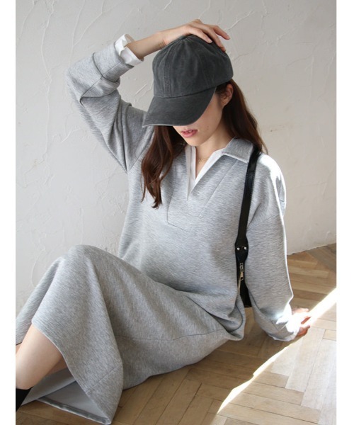 fifth(フィフス)の「シャツレイヤード風バイカラーポロワンピース(ワンピース・レディース・グレー/ブラック・M/XS)」の13枚目の写真