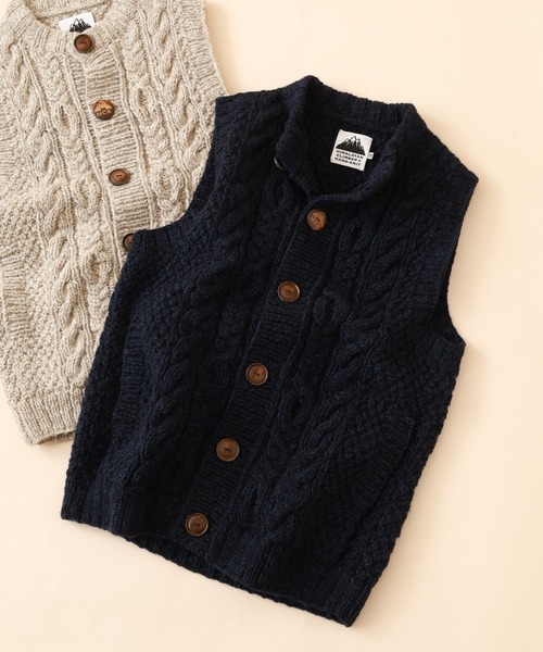 FUNALIVE(ファンアライブ)の「HIMALAYAN CLIMBER'S HAND-KNIT 手編み前開きベスト(ベスト・メンズ・ネイビー/ライトグレー・M/L)」の2枚目の写真