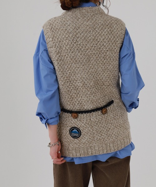 FUNALIVE(ファンアライブ)の「HIMALAYAN CLIMBER'S HAND-KNIT 手編み前開きベスト(ベスト・メンズ・ネイビー/ライトグレー・M/L)」の6枚目の写真