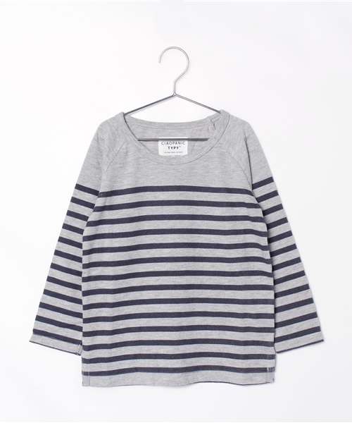 CIAOPANIC TYPY(チャオパニックティピー)の「ボーダープリントロングスリーブ(Tシャツ/カットソー・キッズ・ホワイト/グレー・125/105/135/115/95)」の1枚目の写真