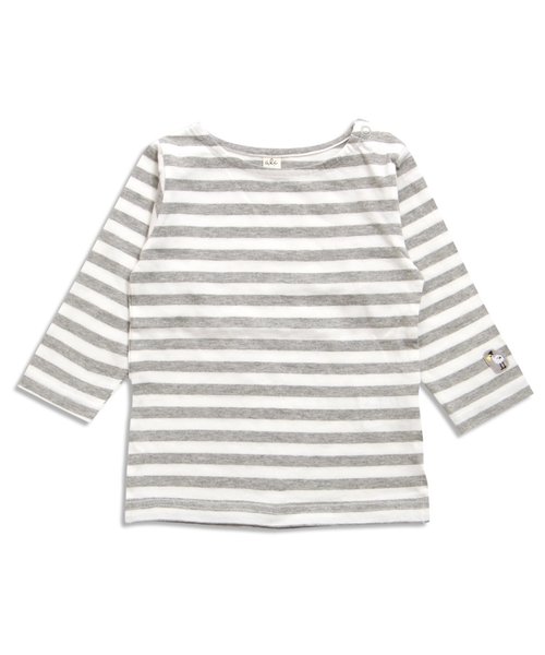apres les cours（アプレレクール）の「ボーダーワッペンＴシャツ（Tシャツ/カットソー・キッズ・レッド/グレー/イエロー/サックスブルー・110/130/90/80/100/120）」の2枚目の写真