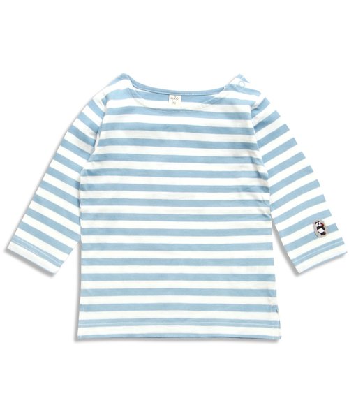 apres les cours（アプレレクール）の「ボーダーワッペンＴシャツ（Tシャツ/カットソー・キッズ・レッド/グレー/イエロー/サックスブルー・110/130/90/80/100/120）」の3枚目の写真