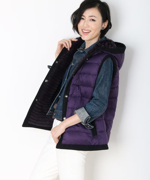 sankyo shokai(サンキョウショウカイ)の「レッキスファーリバーシブルダウンベスト(ダウンベスト・レディース・ブラック/パープル/ネイビー/カーキ・L/M)」の4枚目の写真