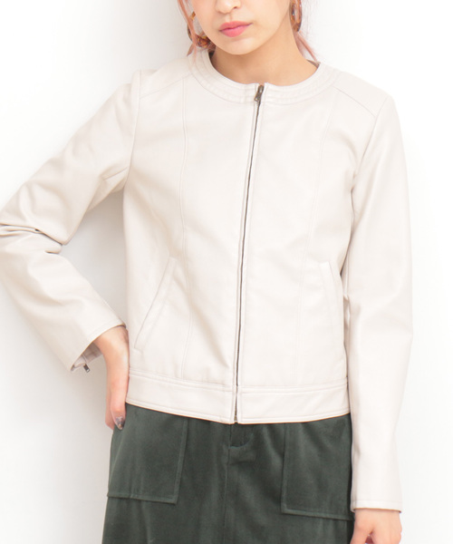 N.(N. Natural Beauty Basic)(エヌエヌナチュラルビューティーベーシック)の「◆フェイクレザーノーカラーブルゾン(ブルゾン・レディース・ホワイト/ブラック/ベージュ・SMALL/MEDIUM)」の14枚目の写真