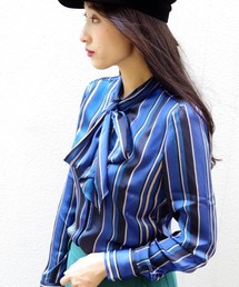 NARACAMICIE | ストライプサテンプリントボウタイ長袖ブラウス(シャツ/ブラウス)