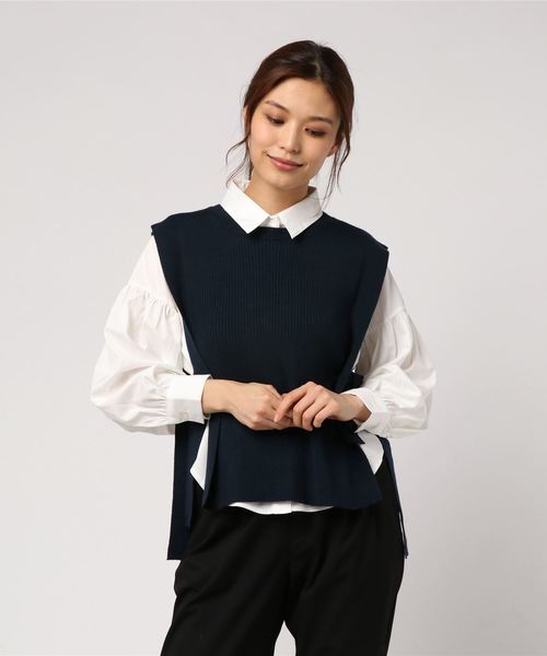 archives(アルシーヴ)の「ボリューム袖ブラウス&リブニットベストSET(シャツ/ブラウス・レディース・ブラック/ベージュ/ネイビー/アイボリー・MEDIUM)」の4枚目の写真