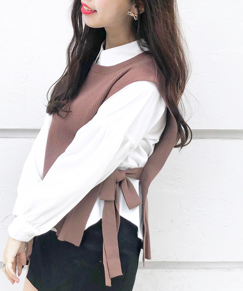 archives(アルシーヴ)の「ボリューム袖ブラウス&リブニットベストSET(シャツ/ブラウス・レディース・ブラック/ベージュ/ネイビー/アイボリー・MEDIUM)」の3枚目の写真