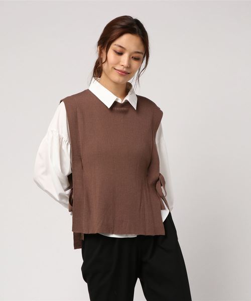 archives(アルシーヴ)の「ボリューム袖ブラウス&リブニットベストSET(シャツ/ブラウス・レディース・ブラック/ベージュ/ネイビー/アイボリー・MEDIUM)」の5枚目の写真