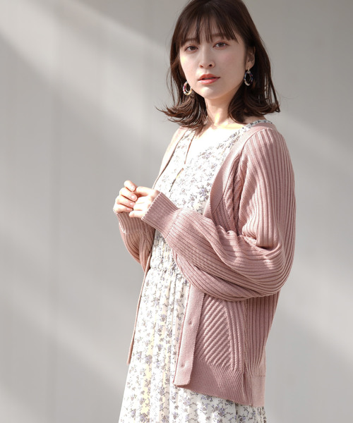 rps（アールピーエス）の「模様編みボリューム袖ショートニットカーディガン（カーディガン/ボレロ・レディース・ブラック/オフホワイト/ピンク/ミント/杢グレー・M）」の5枚目の写真