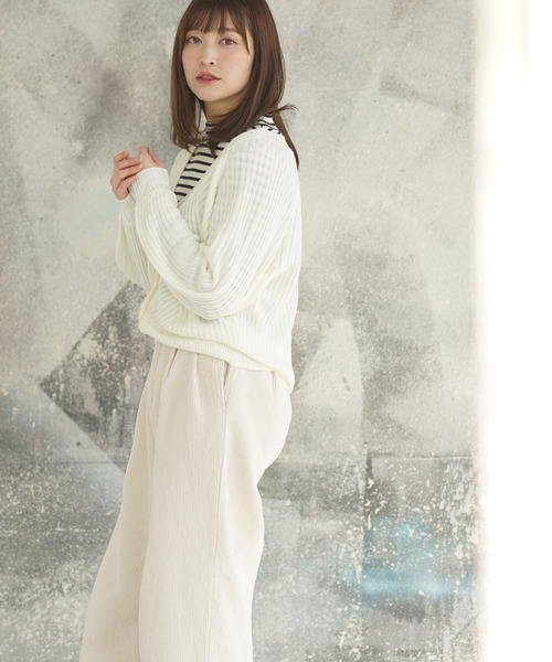 rps（アールピーエス）の「模様編みボリューム袖ショートニットカーディガン（カーディガン/ボレロ・レディース・ブラック/オフホワイト/ピンク/ミント/杢グレー・M）」の8枚目の写真