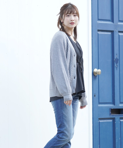 rps（アールピーエス）の「模様編みボリューム袖ショートニットカーディガン（カーディガン/ボレロ・レディース・ブラック/オフホワイト/ピンク/ミント/杢グレー・M）」の10枚目の写真