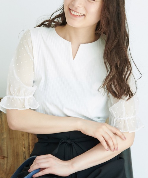 ROPE' PICNIC（ロペピクニック）の「ドットドビーキーネックトップス（その他トップス・レディース・ホワイト/ブラック/グリーン系その他/ピンク・38/40）」の2枚目の写真