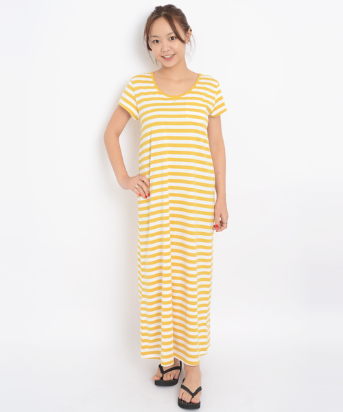 X-girl（エックスガール）の「BASIC BORDER MAXI DRESS（ワンピース・レディース・レッド/イエロー/ネイビー・1/2）」の3枚目の写真