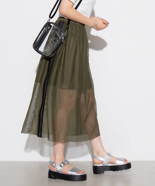 WEGO（ウィゴー）の「WEGO/サイドラインメッシュロングスカート（スカート・レディース・パープル/ブラック/ホワイト/カーキ・FREE）」の3枚目の写真