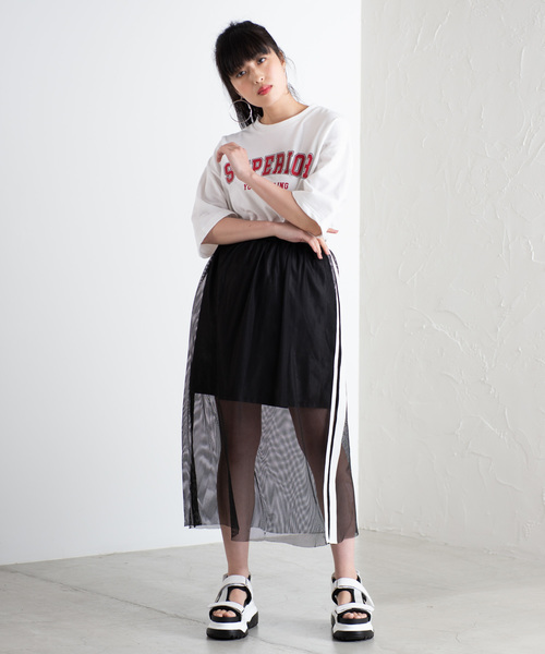 WEGO（ウィゴー）の「WEGO/サイドラインメッシュロングスカート（スカート・レディース・パープル/ブラック/ホワイト/カーキ・FREE）」の12枚目の写真