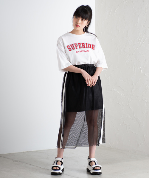 WEGO（ウィゴー）の「WEGO/サイドラインメッシュロングスカート（スカート・レディース・パープル/ブラック/ホワイト/カーキ・FREE）」の8枚目の写真