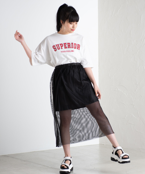 WEGO（ウィゴー）の「WEGO/サイドラインメッシュロングスカート（スカート・レディース・パープル/ブラック/ホワイト/カーキ・FREE）」の7枚目の写真